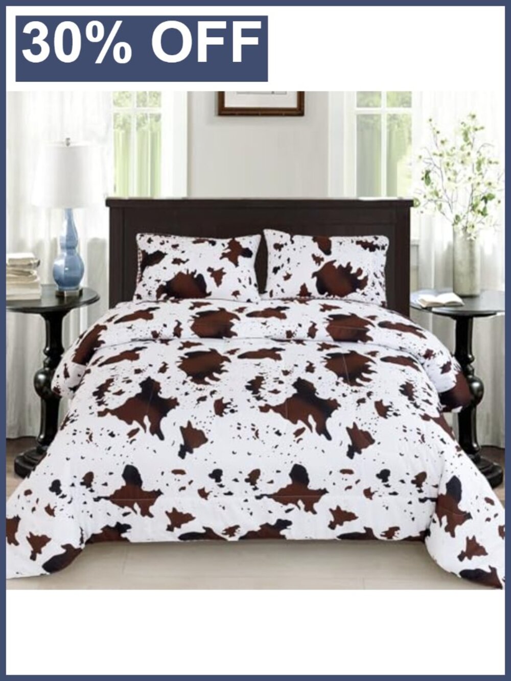 Cow Print Comforter Set Queen Microfiber 3-Piece Bedding Set